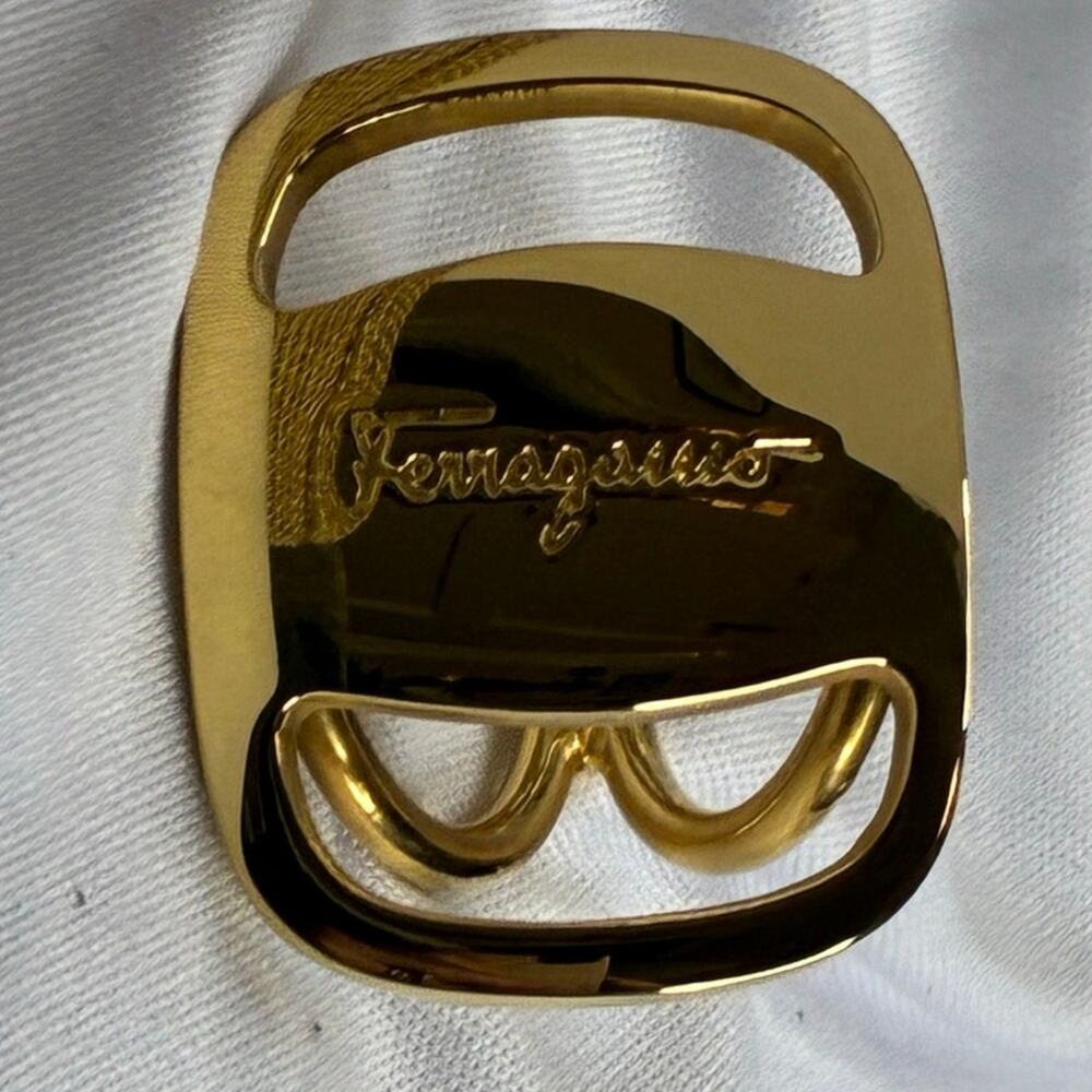 Salvatore Ferragamo Vara Scarf Ring Logo Gold Tone  Metal